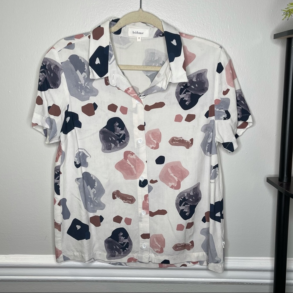 geode crystal print button up blouse